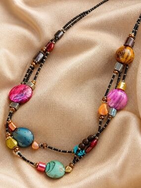 Multicolor Beaded Long Necklace for Women